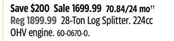 Canadian Tire Champion 28-Ton Log Splitter. 224cc OHV engine offer