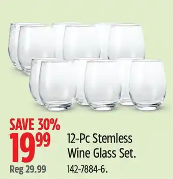 Canadian Tire 12-Pc Stemless Wine Glass Set offer
