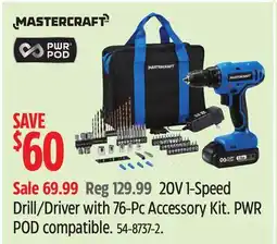 Canadian Tire 20V 1-Speed Drill/Driver with 76-Pc Accessory Kit offer