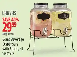Canadian Tire CANVAS Glass Beverage Dispensers with Stand offer