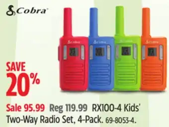 Canadian Tire Cobra RX100-4 Kids' Two-Way Radio Set offer