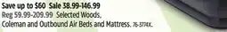 Canadian Tire Selected Woods, Coleman and Outbound Air Beds and Mattress offer