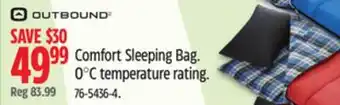 Canadian Tire OUTBOUND Comfort Sleeping Bag. 0°C temperature rating offer