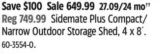 Canadian Tire DURAMAX Sidemate Plus Compact/ Narrow Outdoor Storage Shed offer