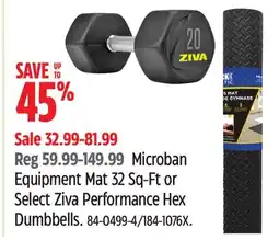 Canadian Tire Microban Equipment Mat 32 Sq-Ft or Select Ziva Performance Hex Dumbbells offer