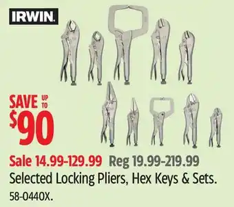 Canadian Tire Irwin Selected Locking Pilers, Hex Keys & Sets offer