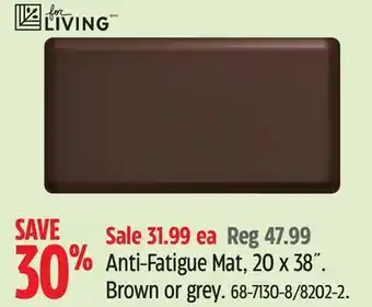 Canadian Tire Living Anti-Fatigue Mat, 20 x 38˝. Brown or grey offer
