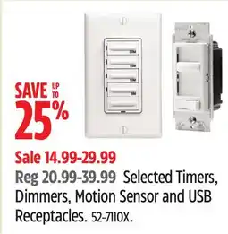 Canadian Tire Selected Timers, Dimmers, Motion Sensor and USB Receptacles offer