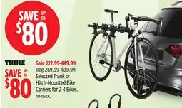 Canadian Tire Selected Trunk or Hitch-Mounted Bike Carriers for 2-4 Bikes offer