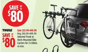 Canadian Tire Selected Trunk or Hitch-Mounted Bike Carriers for 2-4 Bikes offer