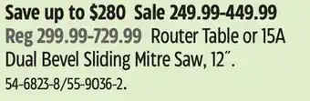 Canadian Tire Maximum Router Table or 15A Dual Bevel Sliding Mitre Saw offer