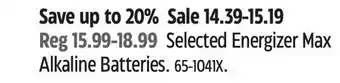 Canadian Tire Energizer Selected Energizer Max Alkaline Batteries offer