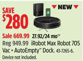 Canadian Tire New iRobot Max Robot 705 Vac + AutoEmpty Dock offer