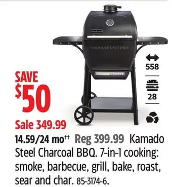 Canadian Tire Vermont Kamado Steel Charcoal BBQ. 7-in-1 cooking:smoke, barbecue, grill, bake, roast, sear and char offer
