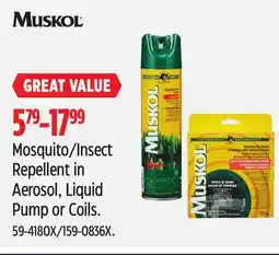 Canadian Tire Muskol Mosquito/Insect Repellent in Aerosol, Liquid Pump or Coils offer