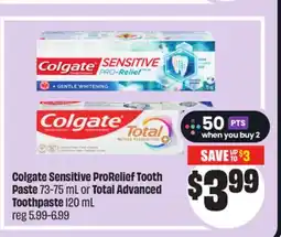 Chalo FreshCo Colgate Sensitive ProRelief Tooth Paste 73-75 mL or Total Advanced Toothpaste 120 mL offer