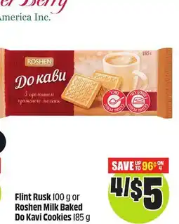 Chalo FreshCo Flint Rusk 100 g or Roshen Milk Baked Do Kavi Cookies 185 g offer