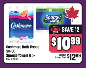 Chalo FreshCo Cashmere Bath Tissue 30=50 Sponge Towels 6 pk offer