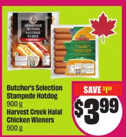 Chalo FreshCo Butcher's Selection Stampede Hotdog 900 g Harvest Creek Halal Chicken Wieners 900 g offer