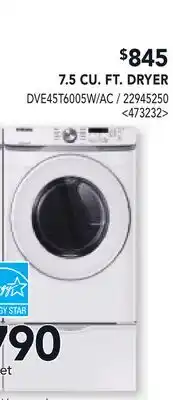 RONA SAMSUNG 7.5 CU. FT. DRYER offer