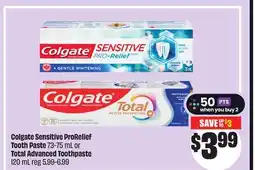 FreshCo Colgate Sensitive ProRelief Tooth Paste 73-75 mL or Total Advanced Toothpaste 120 mL offer