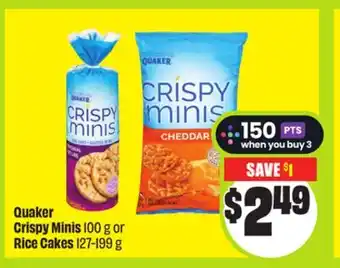 FreshCo Quaker Crispy Minis 100 g or Rice Cakes 127-199 g offer