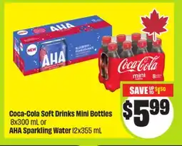 FreshCo Coca-Cola Soft Drinks Mini Bottles 8x300 mL or AHA Sparkling Water 12x355 mL offer