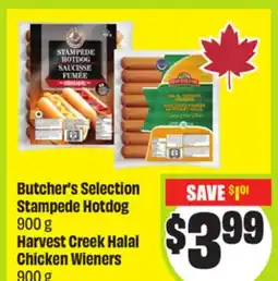 FreshCo Butcher's Selection Stampede Hotdog 900g Harvest Creek Halal Chicken Wieners 900g offer