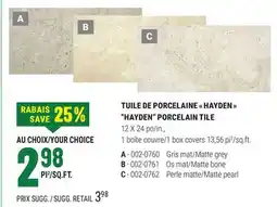 BMR TUILE DE PORCELAINE  HAYDEN  offer