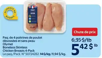 Walmart Olymel Boneless Skinless Chicken Breasts 4-Pack offer