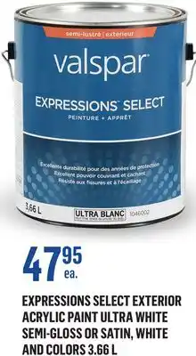 Canac Expressions Select Satin Exterior Acrylic Paint Ultra White 3.66 L offer