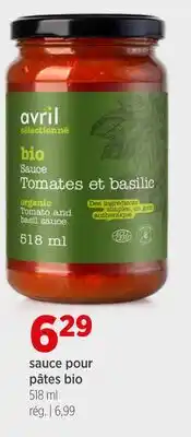 Avril sauce pour pâtes bio offer