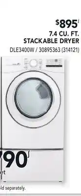 RONA LG 7.4 CU. FT. STACKABLE DRYER offer