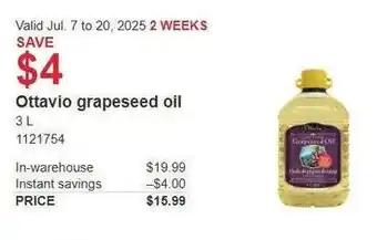 Costco Ottavio grapeseed oil offer