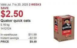Costco Quaker quick oats offer