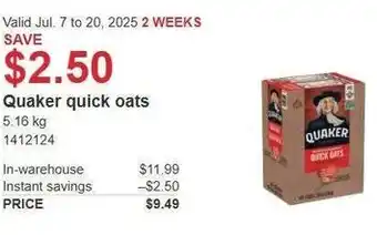 Costco Quaker quick oats offer