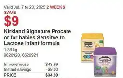 Costco Kirkland signature procare or for babies sensitve to lactose infant formula offer