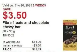 Costco Fibre 1 oats and chocolate chewy bar offer
