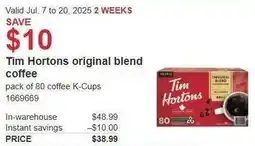 Costco Tim Hortons original blend coffee offer