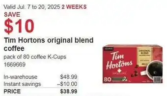 Costco Tim Hortons original blend coffee offer
