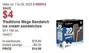 Costco Traditions mega sandwich ice cream sandwiches offer
