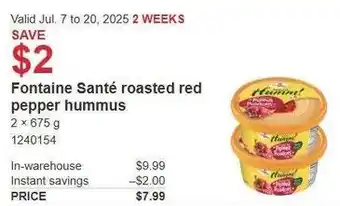 Costco Fontaine Santé roasted red pepper hummus offer
