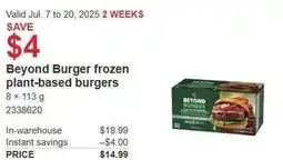 Costco Beyond Burger frozen plant-based burgers offer