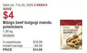Costco Bibigo beef bulgogi mandu potstickers offer