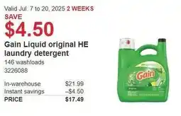 Costco Gain Liquid original HE laundry detergent offer