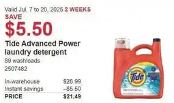 Costco Tide advanced power laundry detergent offer