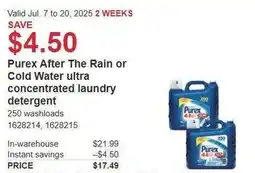 Costco Purex after the rain or cold water ultra concentrated laundry detergent offer