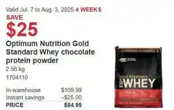 Costco Optimum nutrition gold standard whey chocolate protein powder offer