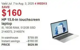 Costco HP 15.6-in touchscreen laptop offer