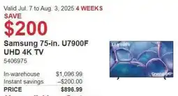 Costco Samsung 75-in. U7900F UHD 4K TV offer
